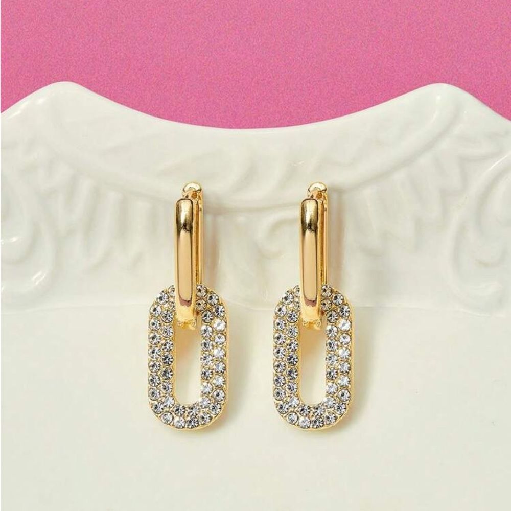 Gold Crystal Link Drop Earrings - Women Jewelry R 385